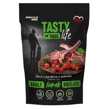 Märg koeratoit BIOFEED Tasty Life lambaliha 90% 500 g kotike täiskasvanud koertele, täisväärtuslik sööt, soja- ja suhkruvaba