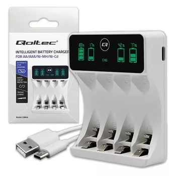 Akulaadija QOLTEC 50848 NiMH AAA (R03) ja AA (R6) elementidele LCD-ekraaniga