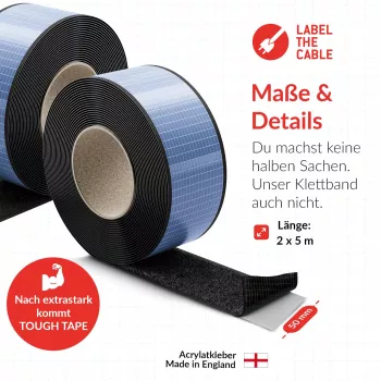 Label-The-Cable LTC Tough Tape Strap, välikäyttöön tarkoitettu tarranauha 50 mm, musta, 5 m (LTC 1610-5-50)