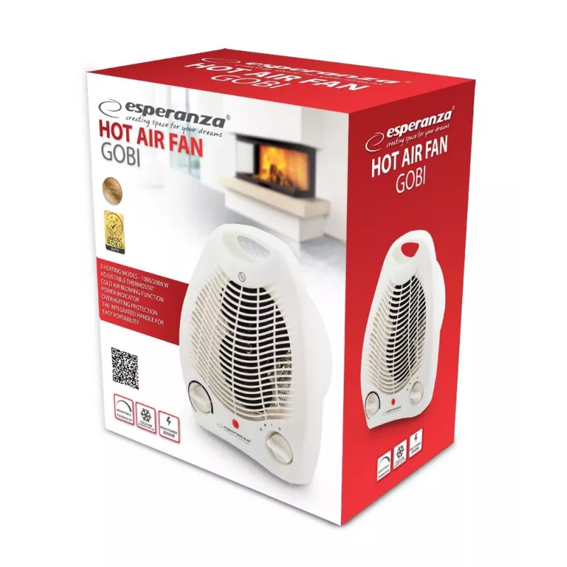 Elektrikerise küttekeha ESPERANZA EHH011 1000/2000 W, valge, reguleeritav termostaat, pöördnupp