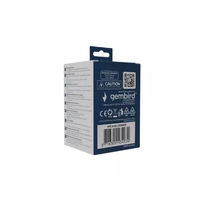 Reisiadapter GEMBIRD A-AC-USMINTF — Maailma pistik USA pistikule, 10 A