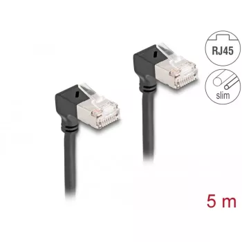 DeLOCK RJ45 võrgukaabel Cat.6A S/FTP õhuke 90° alla 5 m must