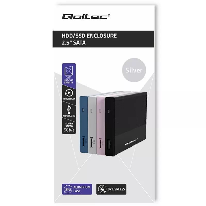 Korpus 2,5-tollisele SATA SSD/HDD-le QOLTEC 52278 USB 3.0, toetab kuni 2 TB