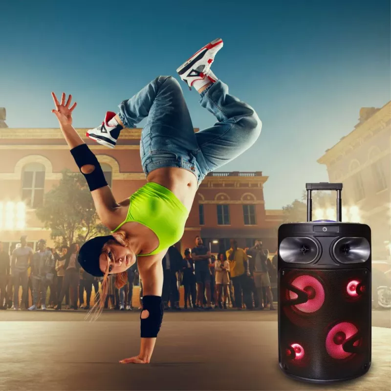 Kaasaskantav Bluetooth-karaokekõlar MANTA SPK0803B140 140 W, akutoide, MIC/USB/microSD, FM, ekvalaiser, rattad