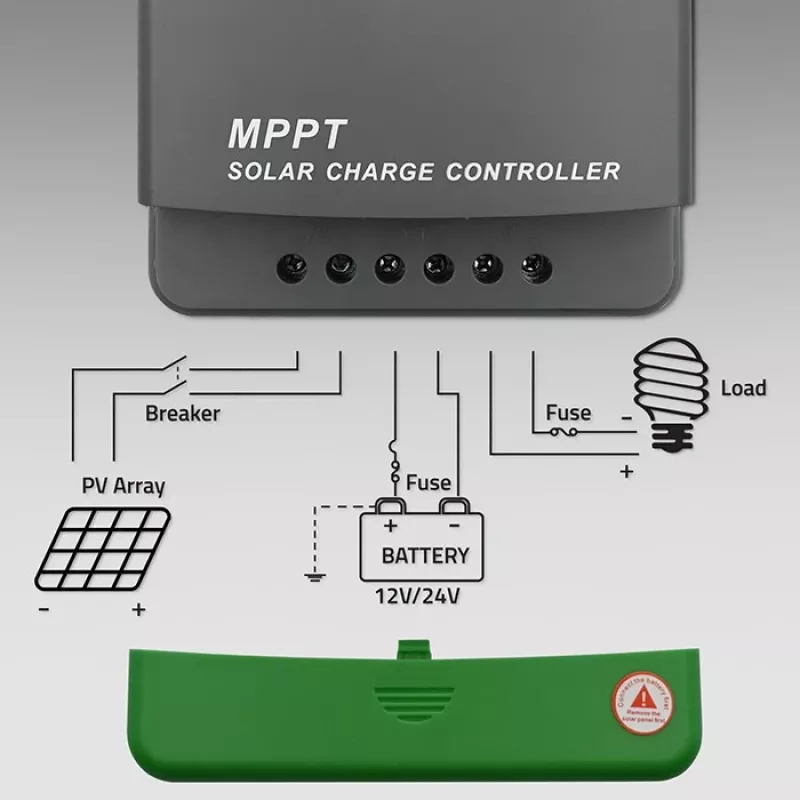 MPPT päikeselaadimiskontroller QOLTEC 10A 12V/24V süsteemidele LCD-ekraaniga