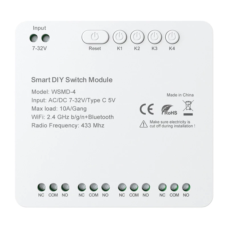 Smart switch module Avatto DIY WSMD-4 32V — 4-kanaliline 32V juhtimismoodul isetegemisprojektidele