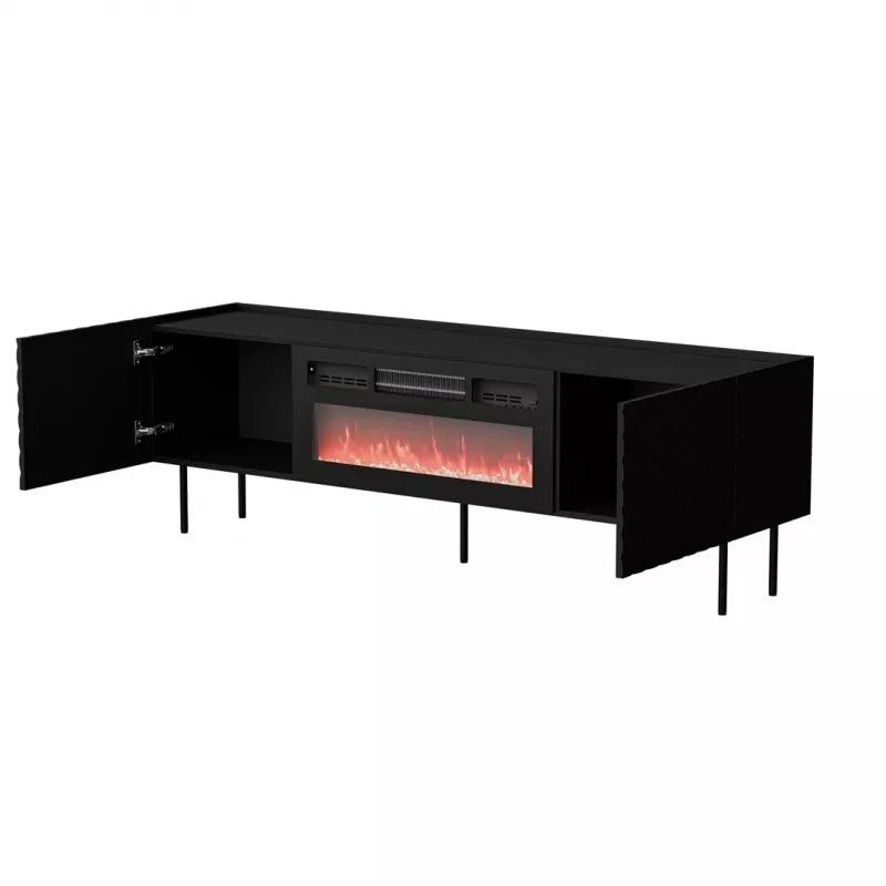 TV-kapp Cama Meble LUCCA 180x40x59 cm, must pealispind ja raam, puitlaastplaat, sisaldab musta kaminat