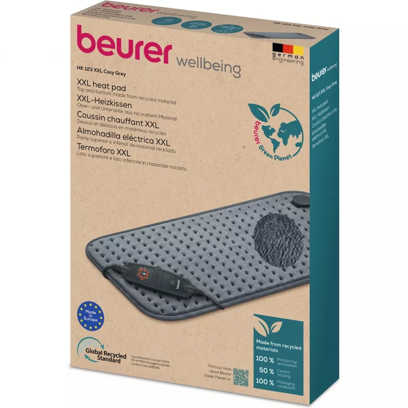 Beurer HK 123 XXL Cosy Grey Green Planet soojenduspadi 60x30cm 6 taset automaatne väljalülitus