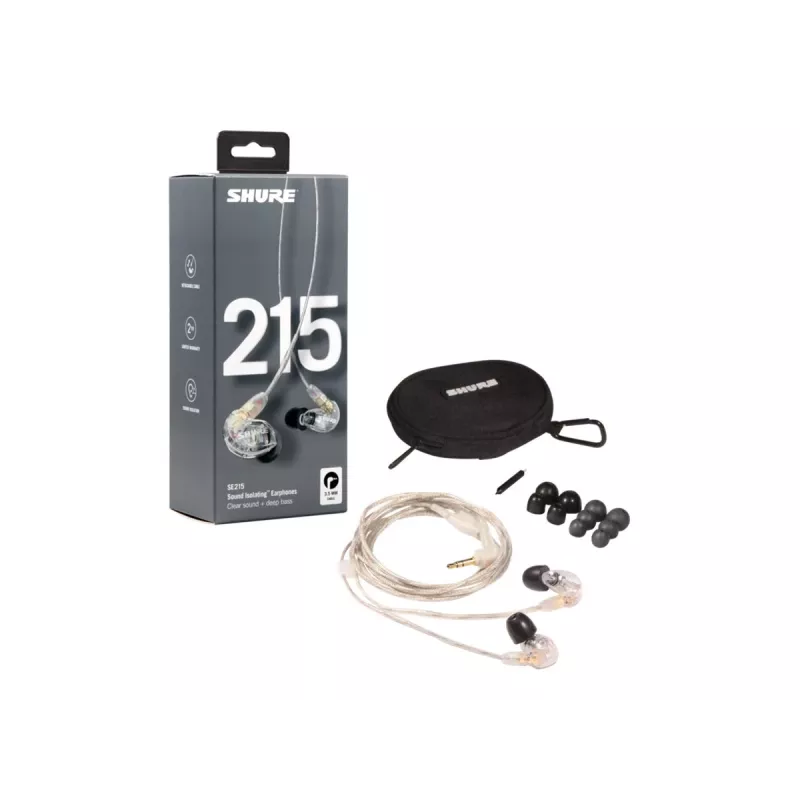 Shure SE215 Pro juhtmega kõrvaklapid lavale/studiosse, läbipaistev