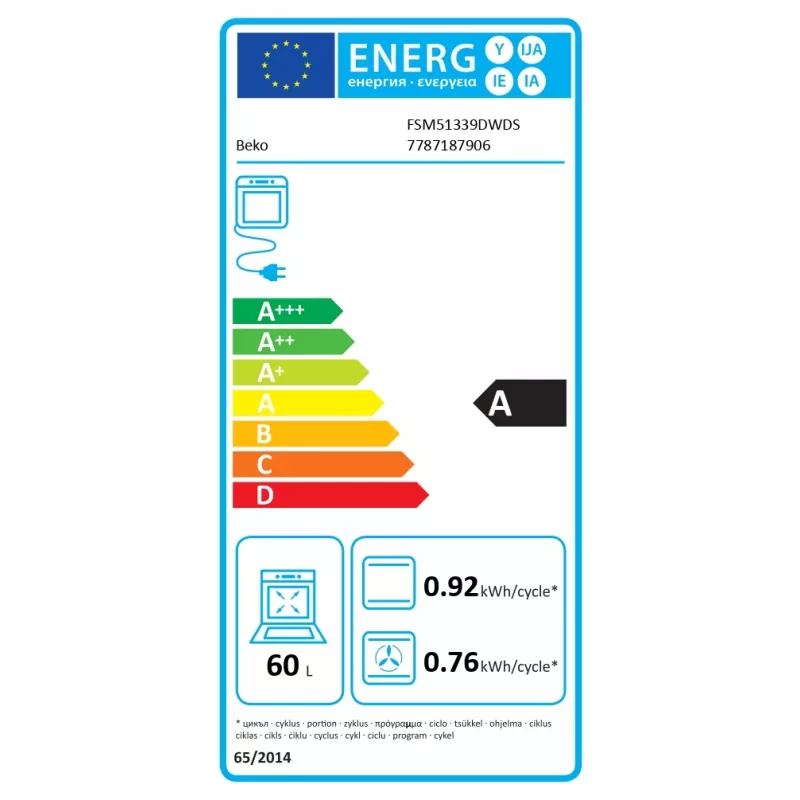 Gaasipliit ja elektriahi BEKO FSM51339DWDS 50 cm, valge, energiaklass A