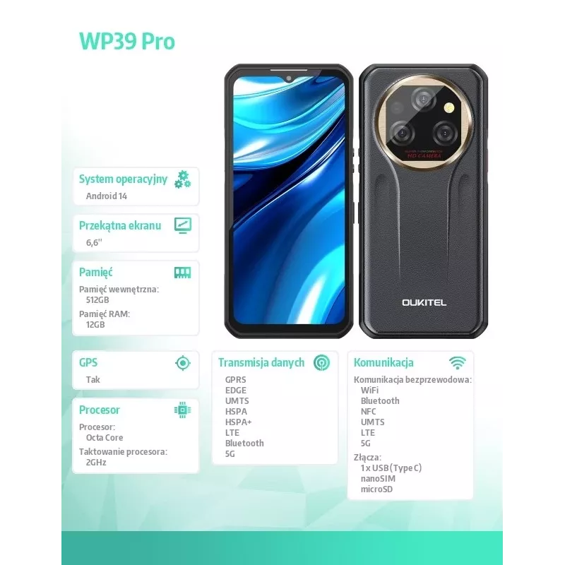 Nutitelefon Oukitel WP39 Pro 12/512 11000mAh Kuldne