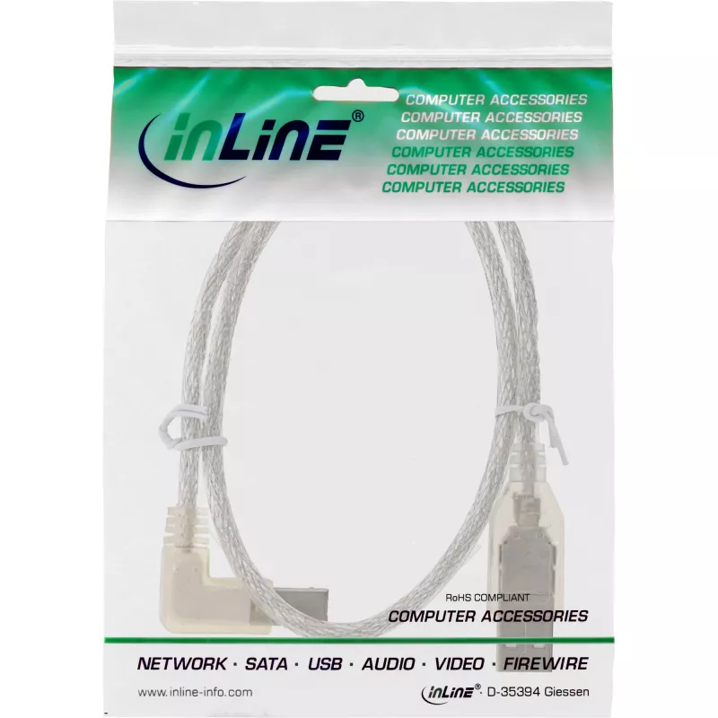 Microconnect USBAB5ANGLED-L USB-kaabel USB 2.0 5 m USB A USB B Valge