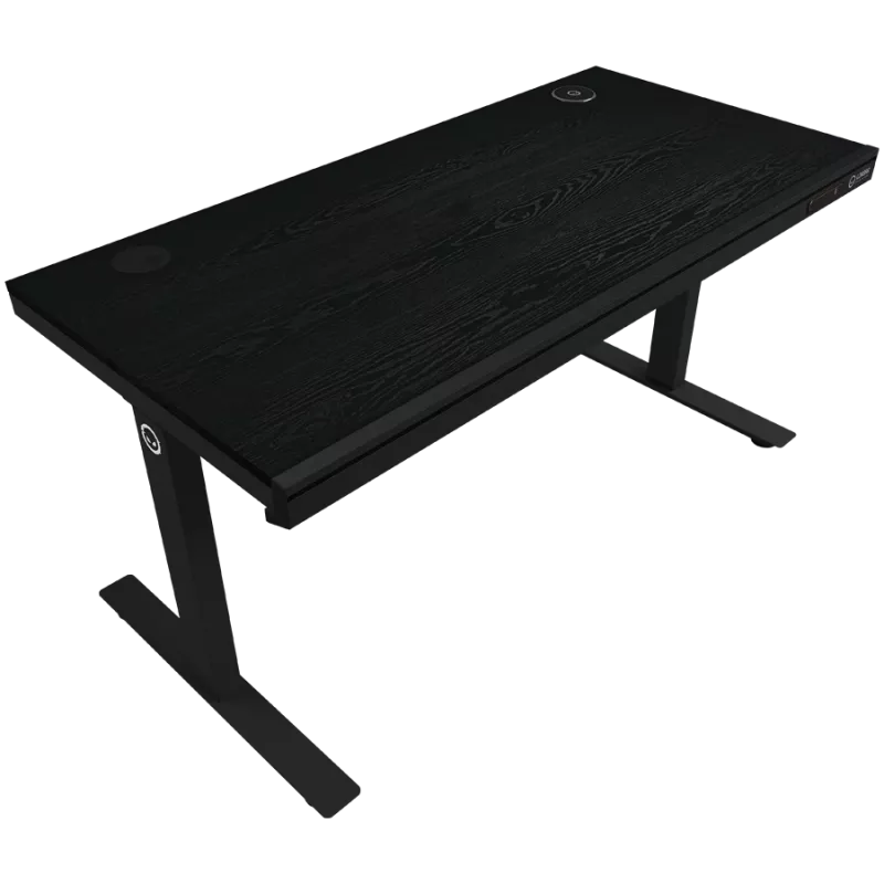 Kahemootoriga istuv/seisev reguleeritava kõrgusega mängulaud traadita laadija, RGB-valgustuse, juhtpaneeli ja USB-portidega, PB melamiinpinnaga lauaplaat, must.