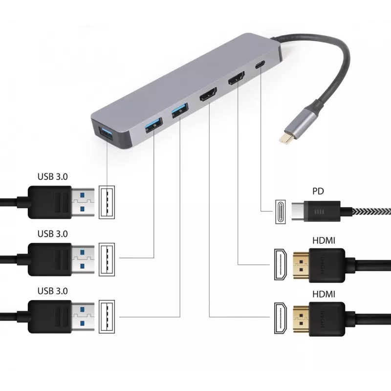 Gembird A-CM-COMBO3-03 USB Type-C 3-in-1 mitme pordi adapter (jaotur + HDMI + PD)