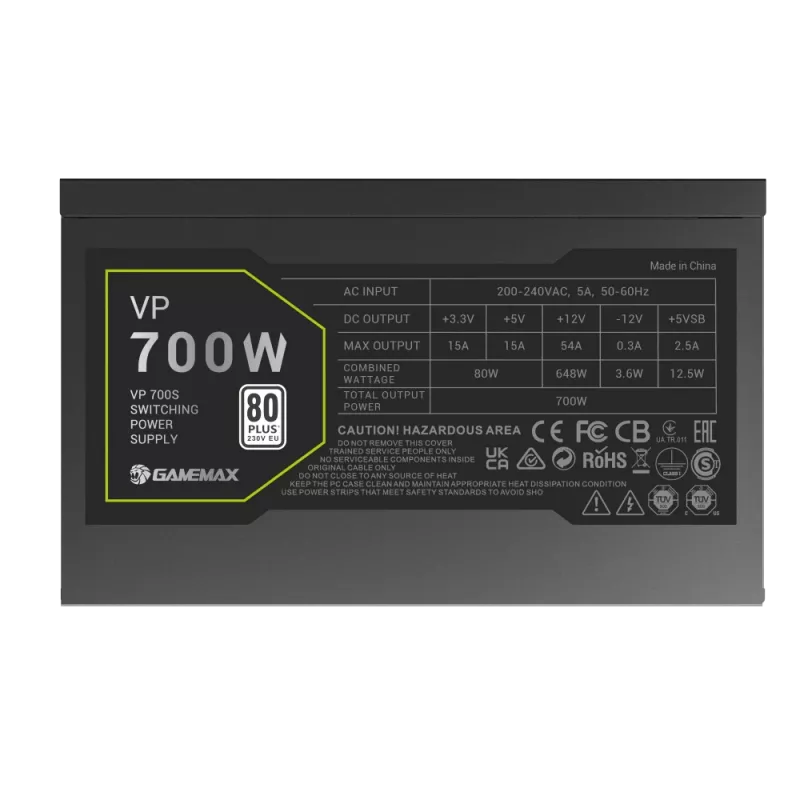 Gamemax toiteplokk, 80 PLUS, standard | VP 700S | 700 W