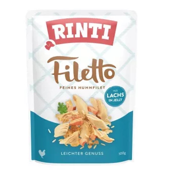 Märg koeratoit RINTI Filetto kanafilee lõhega 100 g kotike, täisväärtuslik täiskasvanud koeratoit, 82% niiskust, 14% valku
