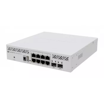 Hallatav L3 lüliti MikroTik CRS310-8G+2S+IN — 8× 2.5G RJ-45, 2× SFP+, PoE, 1U rack-paigaldus, Valge