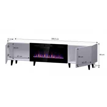 TV-kapp Cama Meble PAFOS EF elektrikaminaga 180x42x49 cm, must matt, 2 ust, 1400–1600 W