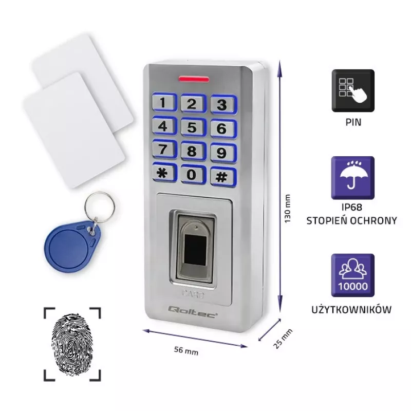 Sõrmejälje- ja RFID-koodlukk QOLTEC 52447 IP68 kaitsega
