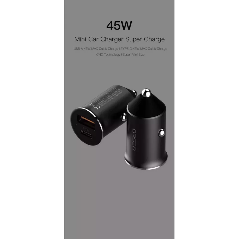 Auto laadija Orsen C8 45W — 45W USB-C PD kiirlaadimine, must