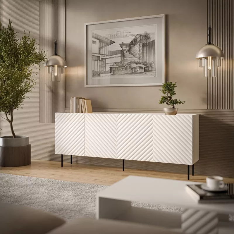 Kummut Cama LUCCA 4D, 200x40x80 cm, valge, puitlaastplaat, 16 mm raam