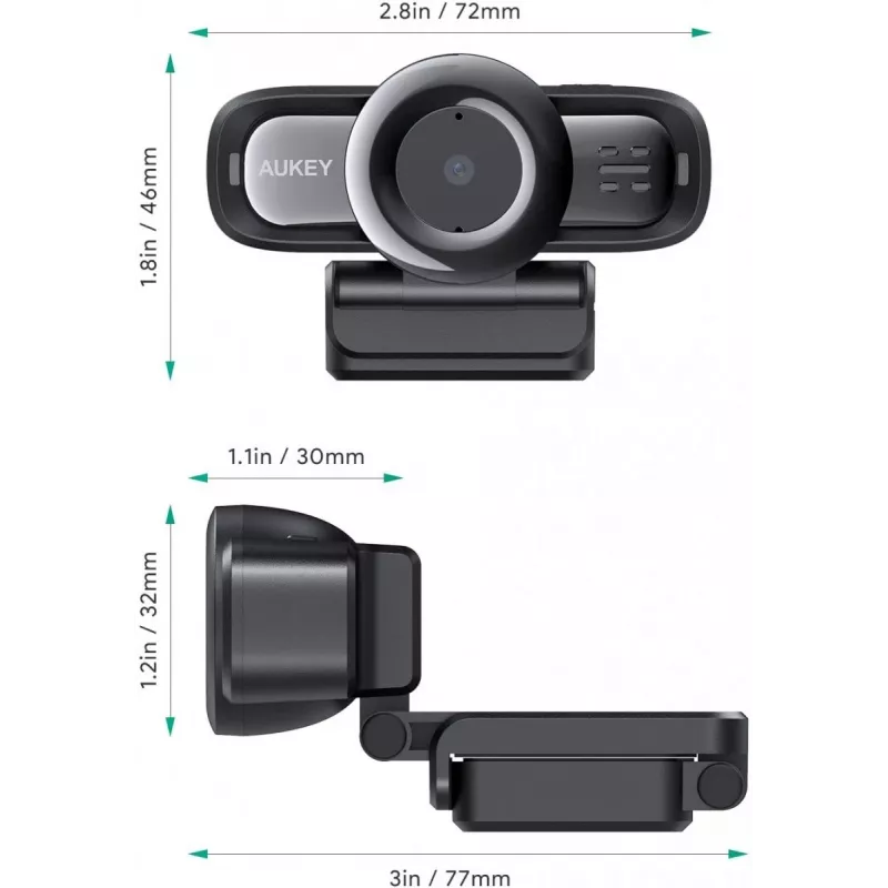 Veebikaamera AUKEY PC-LM3 2 MP 1920 x 1080 pikslit USB 2.0 Must