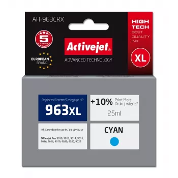 Activejet AH-963CRX tint (asendus HP 963XL 3JA27AE; Premium; 1760 lehekülge; 25 ml, tsüaan)