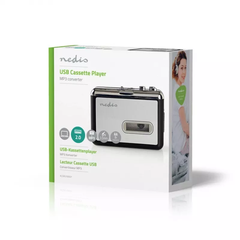 kassetikonverter Nedis ACGRU100GY USB / 3,5 mm USB-/akutoitega Hall