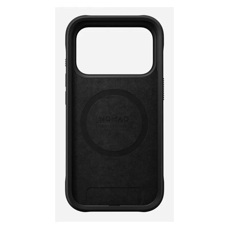 Mobiiltelefoni ümbris Nomad Rugged Leather ümbris Apple iPhone 17 Pro jaoks, nahk/TPU/PC/alumiinium, sobib kuni 16 cm (6,3 tolli) ekraanidele, must