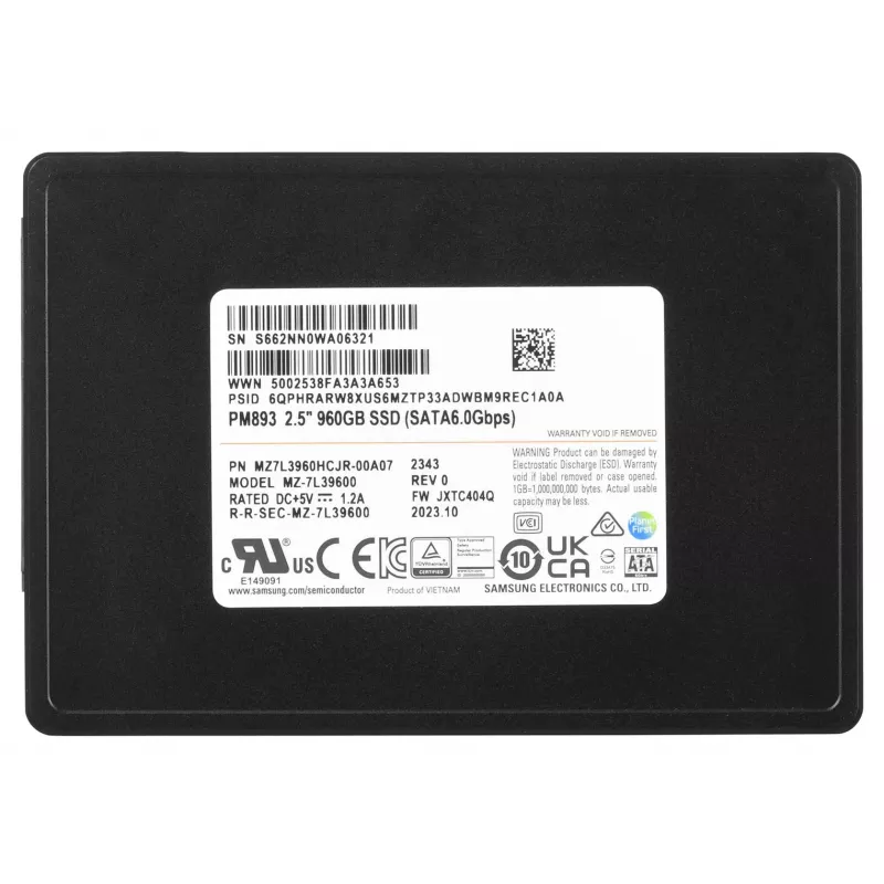 Samsung MZ7L3960HCJR-00A07 sisemine pooljuhtketas 960 GB 2.5-tolline Serial ATA III TLC