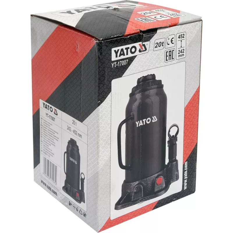 Mehaaniline tungraud YATO YT-17007, 20 000 kg kandevõime, tõsteulatus 24,2–45,2 cm, kolb 150 mm, pea Ø45 mm, kaal 10,5 kg