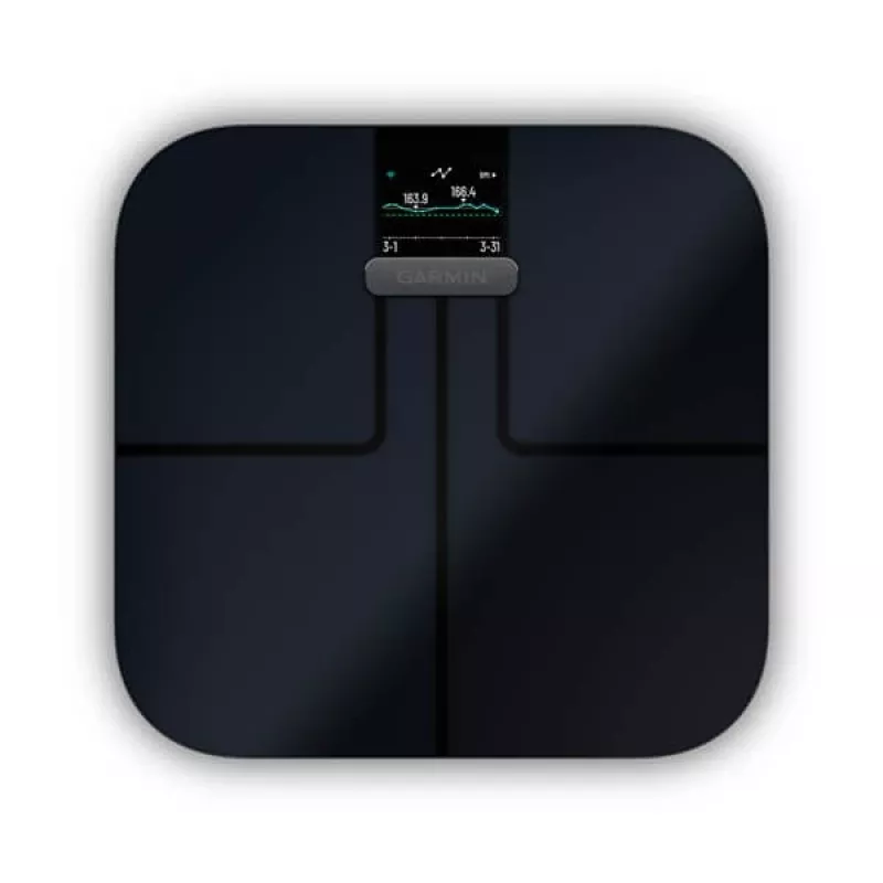 Elektrooniline isiklik kaal GARMIN Index S2 — must, max 181,4 kg, Wi‑Fi/Bluetooth, kehakoostis