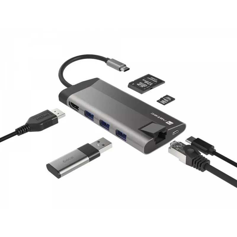 NATEC Fowler Plus USB USB-C Must Hall MicroSD SD Jaotur