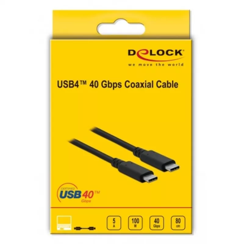 Delock - USB-kaabel - USB-C (M) USB-C-le (M) - USB4 / Thunderbolt 3 / DisplayPort - 20 V - 5 A - 80 cm - Toetab Power Delivery 3.0, toetab 8K 60 Hz (7680 x 4320), tugi