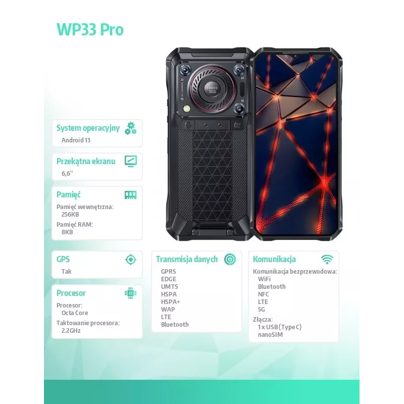 Nutitelefon Oukitel WP33 Pro 5G, 8GB RAM/256GB, DS, 22000 mAh, Hall