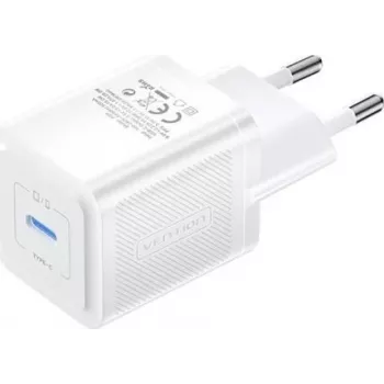 Vention mobiililaadija FEPW0-EU — 20W USB-C sisetingimustesse mõeldud vahelduvvoolulaadija nutitelefonile, tahvelarvutile, nutikellale, kõrvaklappidele, valge