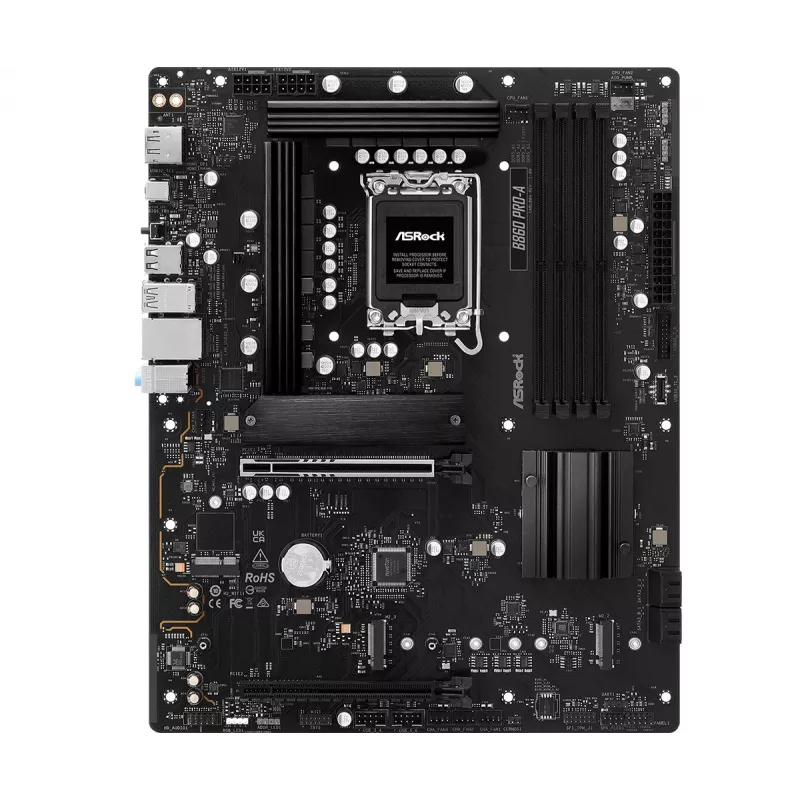 Emaplaat ASRock B860 Pro-A — Intel B860 ATX, LGA 1851, DDR5, 4x DIMM, 256GB, 2.5Gb LAN, 1x M.2, 4x SATA III