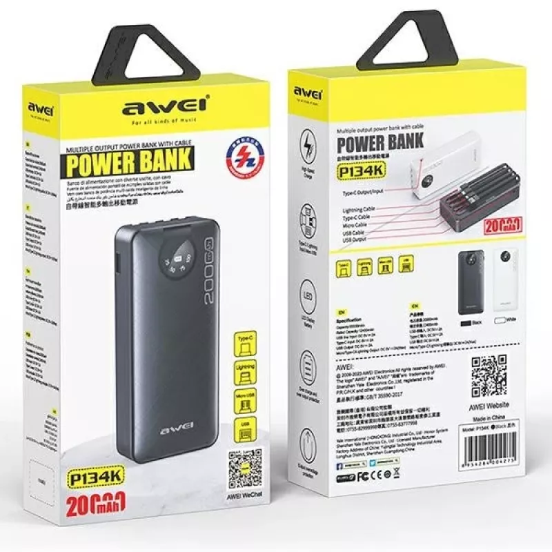 Kaasaskantav akupank AWEI P134K 20000mAh