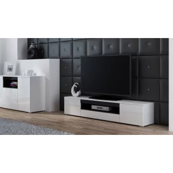 Cama TV-alus VIVA 180 valge/valge läikiv + must