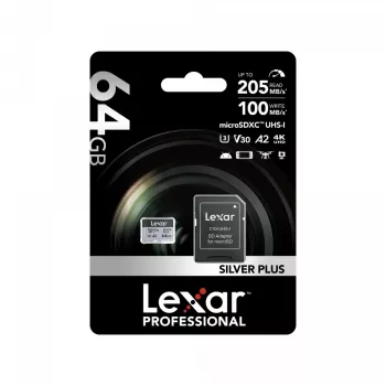 MicroSD-mälukaart Lexar 64 GB UHS-I Klass 3 SILVER PLUS
