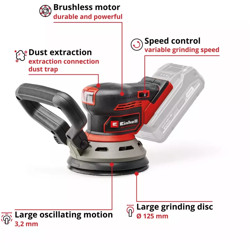 Põrandalihvija EINHELL TP‑RS 18/32 Li BL Solo — 24 000 p/min, must/punane, 1,11 kg