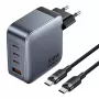Vention toiteadapter TZ-FETH0-EU 3× USB-C + 1× USB-A 100W, PD kuni 30W C-pordi kohta, sisend 100–240V
