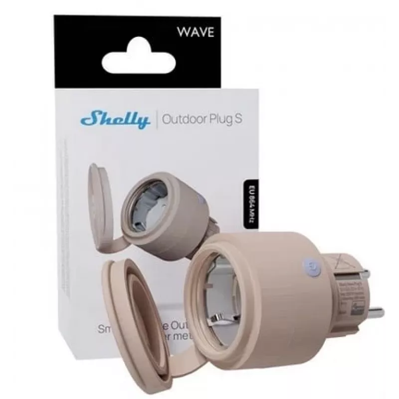 Shelly Wave IP44 nutikas välistingimustes kasutatav pistik – WiFi-juhtimine, 230 V, 12 A, 2500 W, SmartStart, OTA, LED