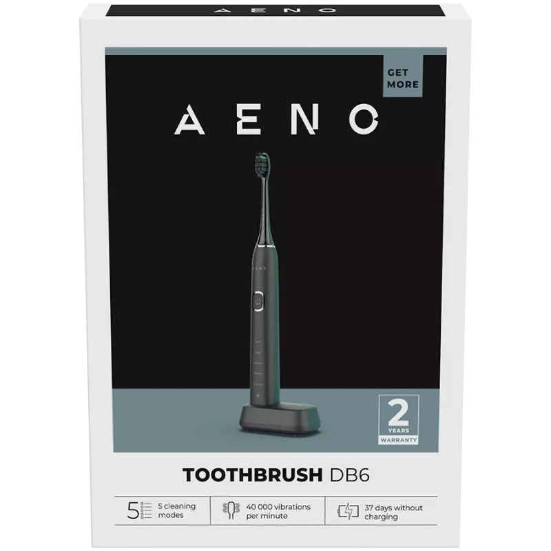 AENO Sonic Electric Hambaravi DB6: Must, 5 režiimi, juhtmevaba laadimine, 46000 p/min, 40 päeva ilma laadimiseta, IPX7