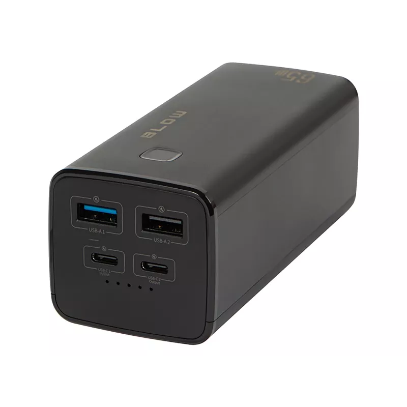 Kaasaskantav akupank BLOW PB20G 20000mAh PD 65W, USB-C sisend/väljund, 2x USB-A väljundit, must