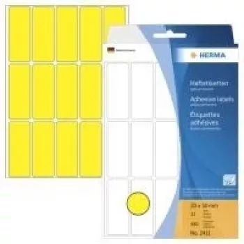 HERMA - püsikleepuvad sildid - Kollane - 20 x 50 mm 480 silti (32 lehte x 15) (2411)