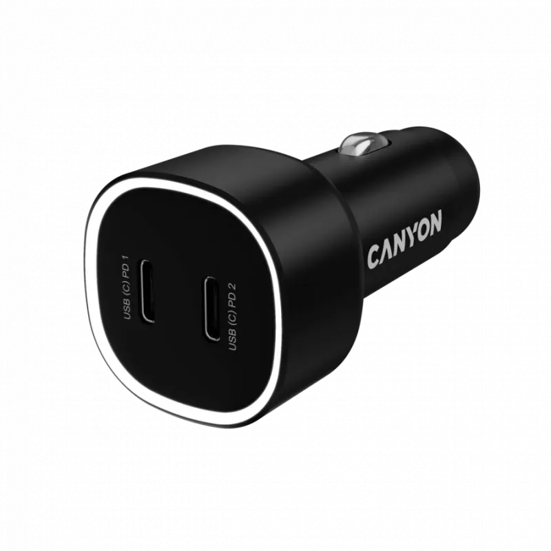 Autolaadija CANYON OnDrive 60 PD 60W 2xUSB-C — 60W võimsus, 2 USB-C porti, must