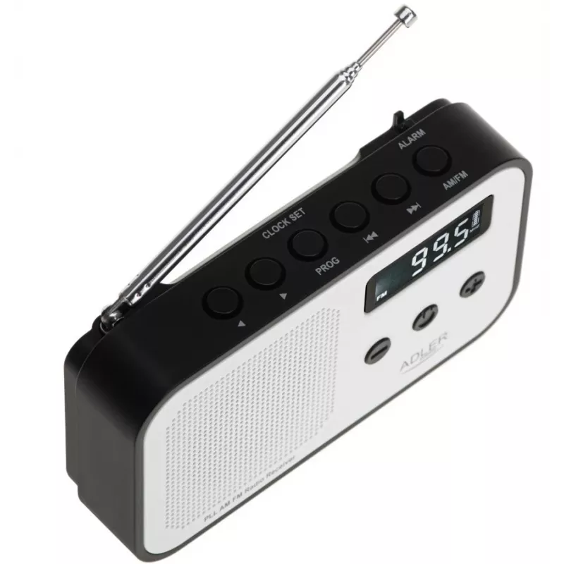 Portable digital radio Adler AD 1907 — AM/FM, digital tuner, alarm, USB-C, 600 mAh battery, LCD, 20 presets, telescopic antenna