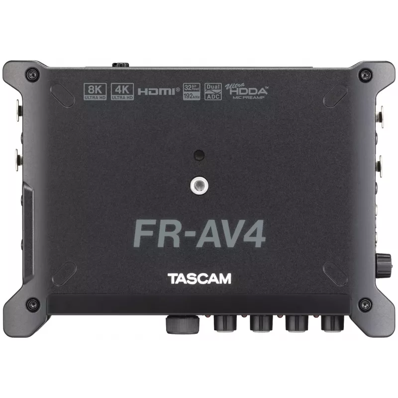 Kaasaskantav helisalvesti Tascam FR-AV4 — 6 kanaliga, 4 XLR kombosisendit + 2x 3,5 mm sisendit, 24/32-bitine, 48/96/192 kHz, MicroSD kuni 512 GB, USB-C, PD