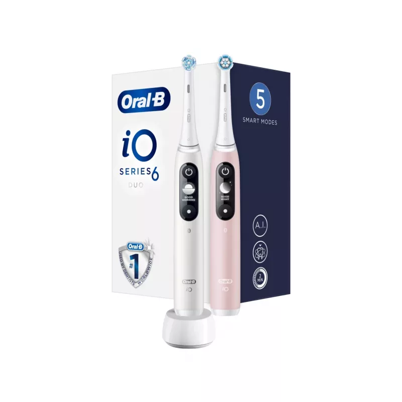 Braun Oral-B iO Series 6 Duo Elektriline Hambahari 2-Pakk Valge/Roosa